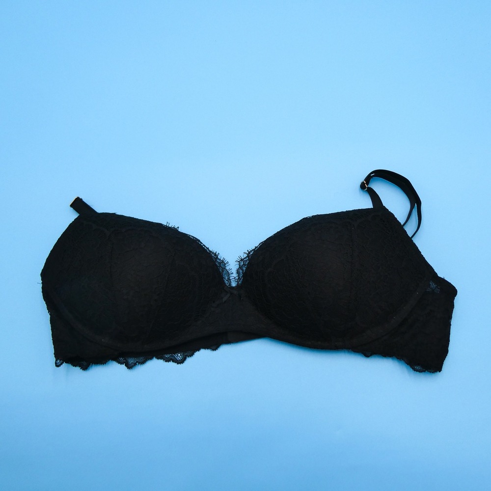 Victoria's Secret Bra Womens 38B Dream Angels‎ Black Lace Padded Wireless Nylon